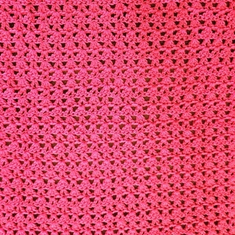 Crochet Handmade Neon Bright Barbie Pink Throw Lap Baby Blanket Afghan